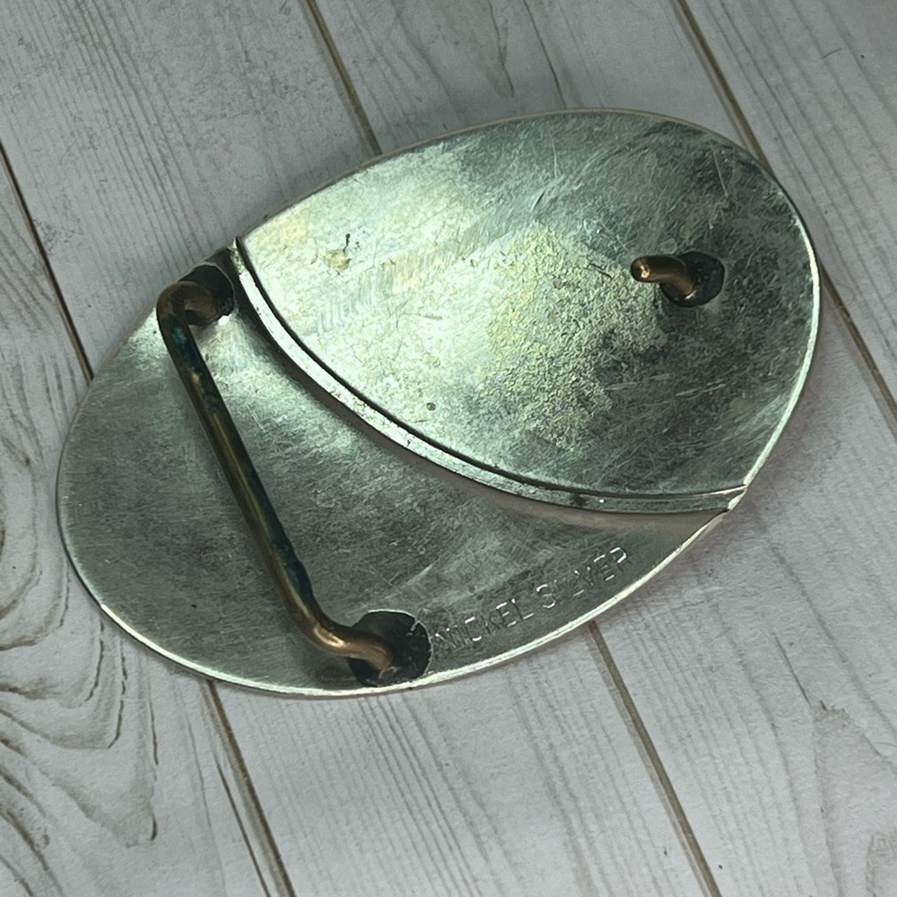 Vintage Nicklel Silver Belt Buckle Covered Wagon Horse Carriage Western Casual - Picture 4 of 8